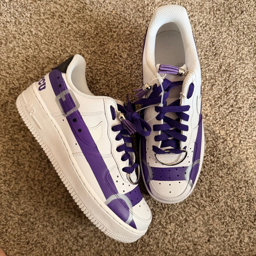 Custom TCU Nike Air Force 1s Lows White Purple Size 8 Womens NEW Rare